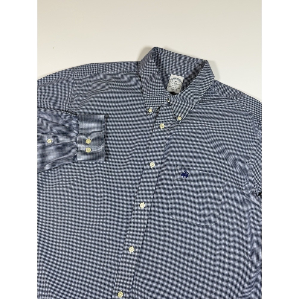 Brooks Brothers Mens XL Regent Fit Navy Micro Check Gingham Button Down Shirt